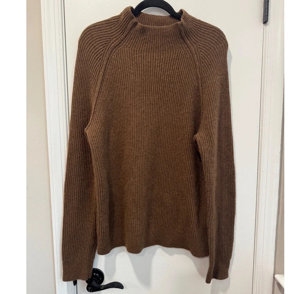 Banana Republic Mens Brown Recycled Italian Wool Ribbed Mock Neck Sweater Size M